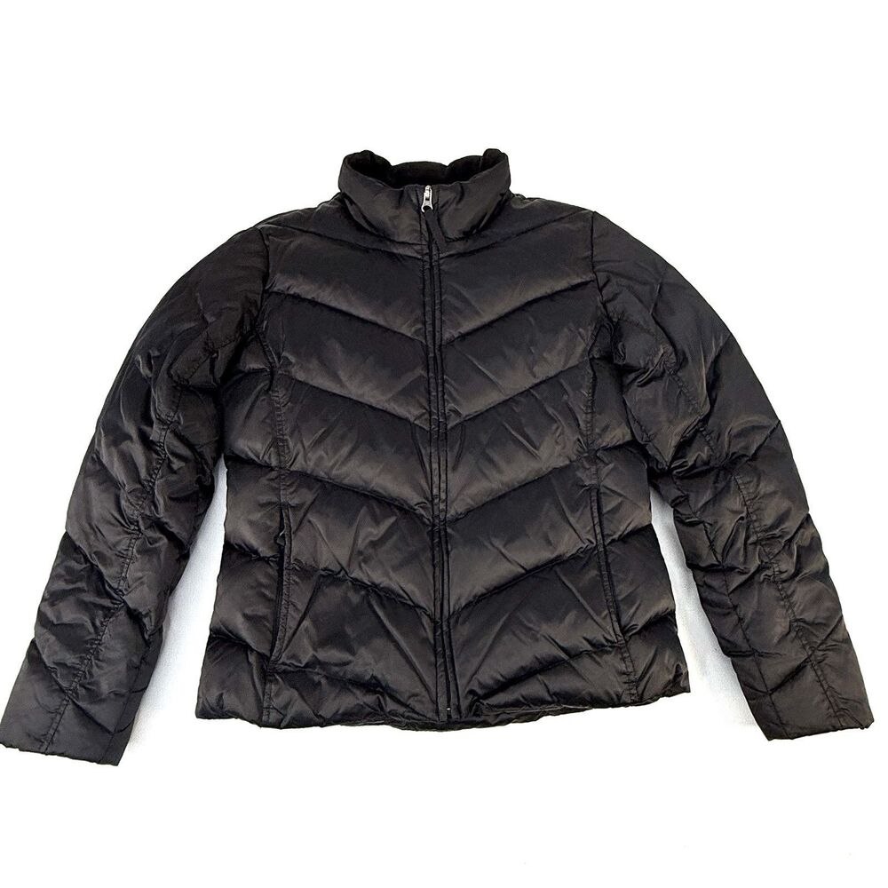 Eddie Bauer Black Puffer Jacket Women's Medium Goose Down Fill Polyester Lining